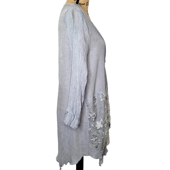 WILLOW AND JAYE Women's Embroidered Floral Mesh Crepe Cardigan Size Large Gray - Picture 2 of 16